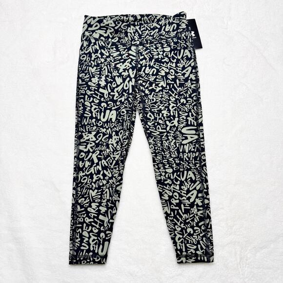 UNDER ARMOUR Girl's Motion Black & Khaki Printed Crop Tights size Small NEW - Picture 2 of 6